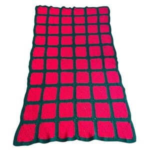 Vintage Handmade‎ Christmas Granny Square Crochet Afghan Throw Blanket 42" x 74"
